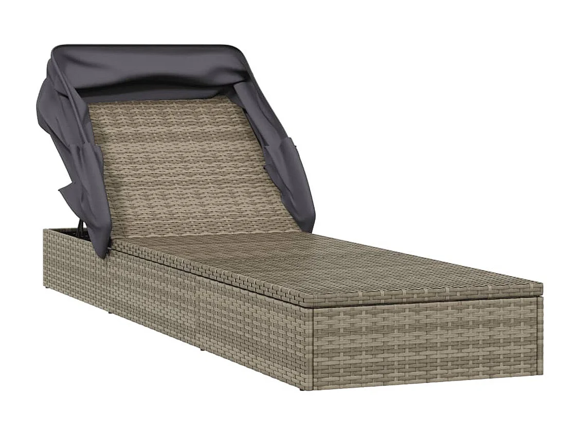 Sedia a sdraio con tetto pieghevole, grigio, 213x63x97 cm, resina intrecciata