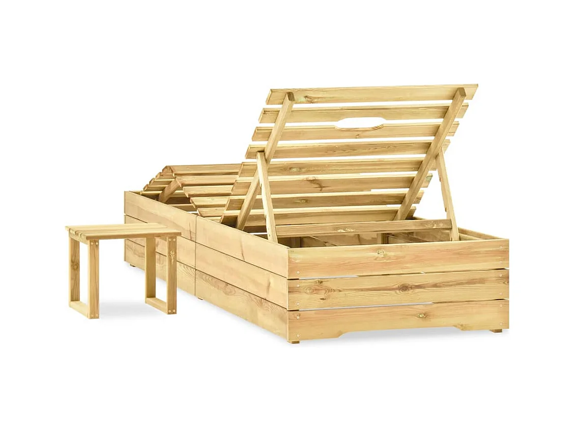 Chaise longue con mesa Madera de pino impregnada verde