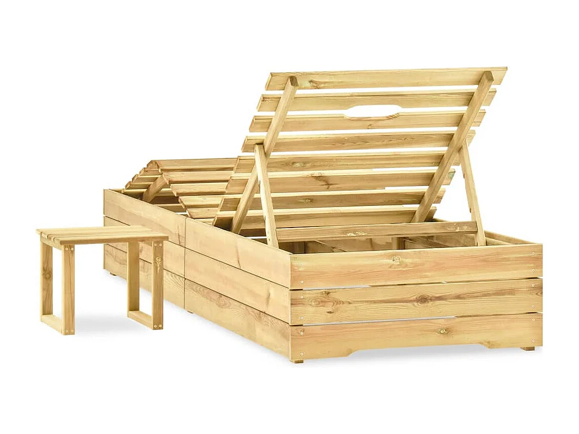 Chaise longue con mesa Madera de pino impregnada verde