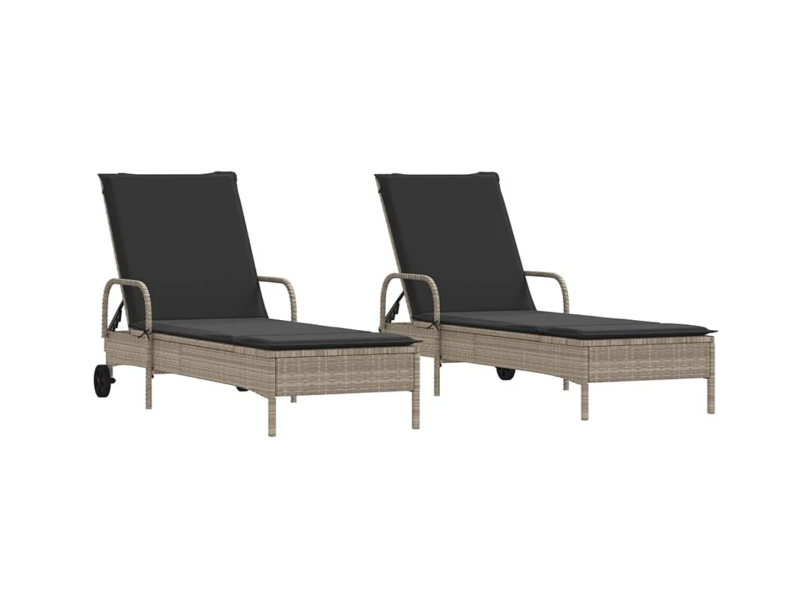 Loungestoelen met kussens, set van 2, grijs, geweven hars