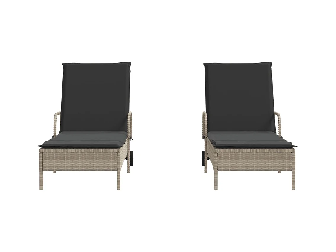 Loungestoelen met kussens, set van 2, grijs, geweven hars