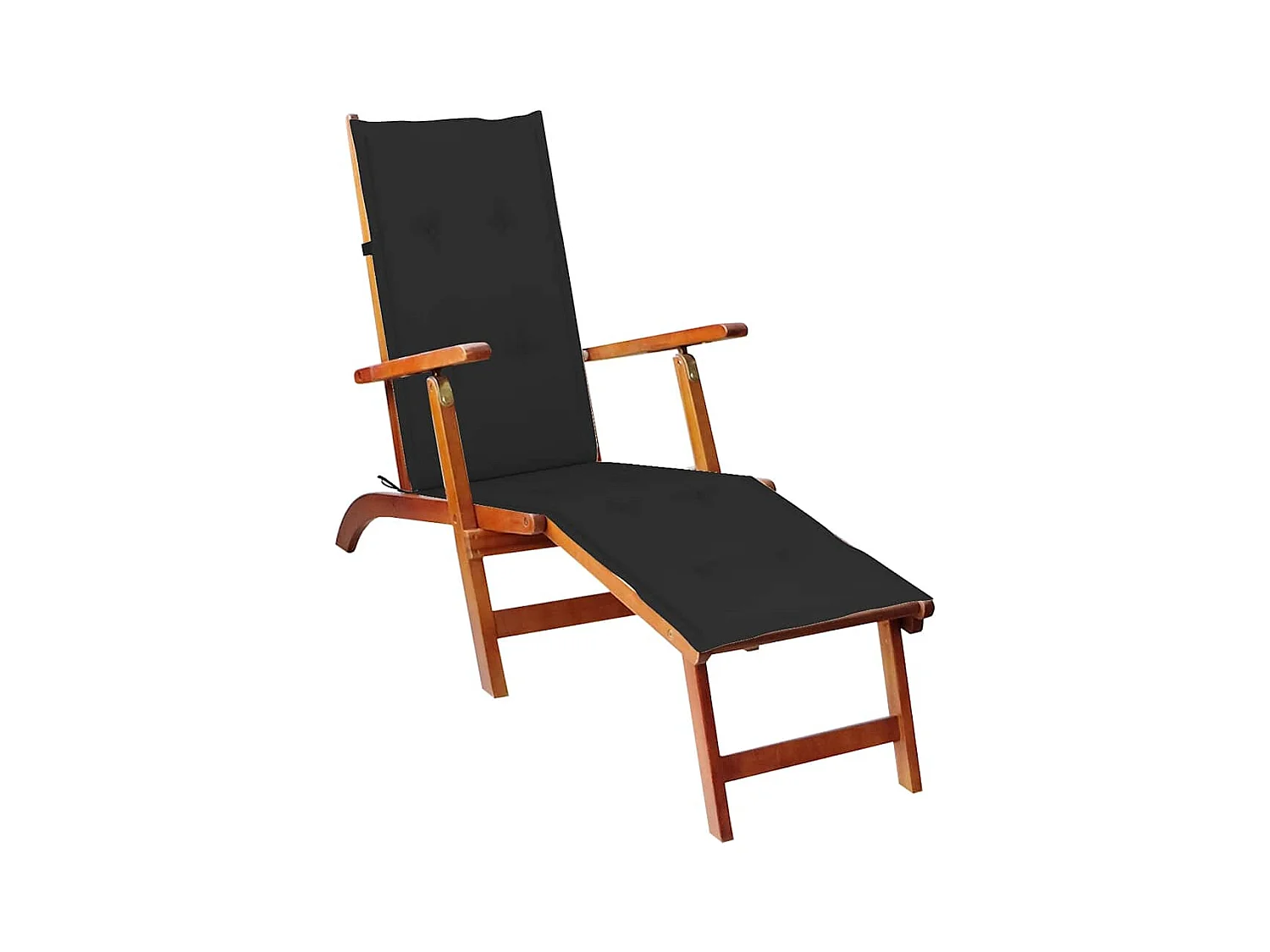 Chaise longue d'extérieur repose-pied et coussin Acacia solide