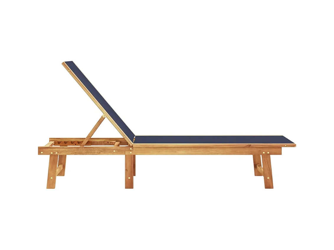 Blauwe chaise longue van massief acaciahout en textileen