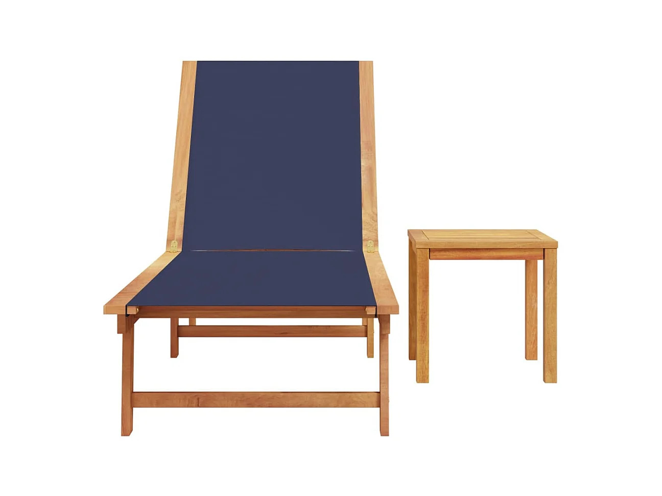 Blauwe chaise longue en tafel in massief acaciahout en textileen