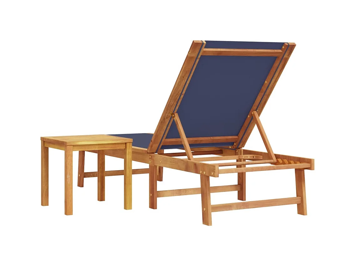 Blauwe chaise longue en tafel in massief acaciahout en textileen