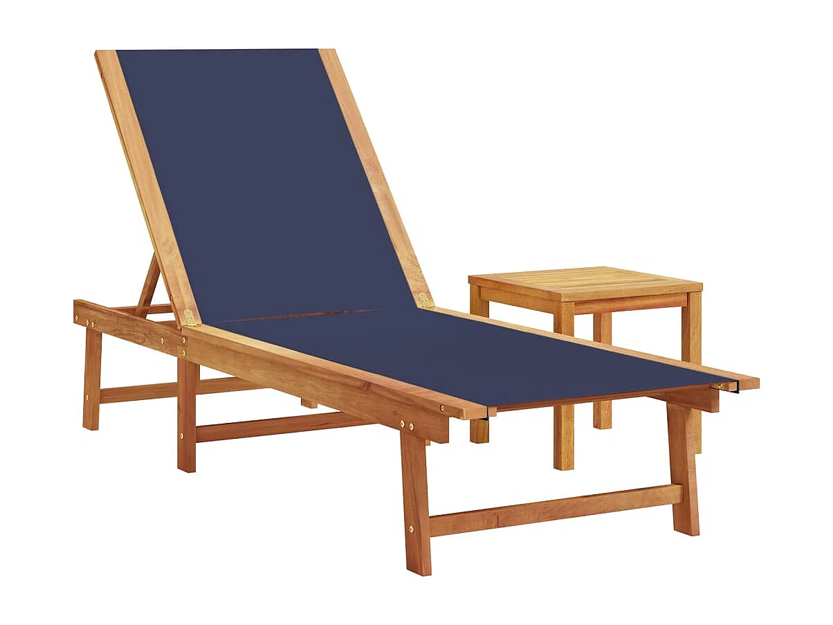 Chaise longue e tavolo blu in legno massello di acacia e textilene