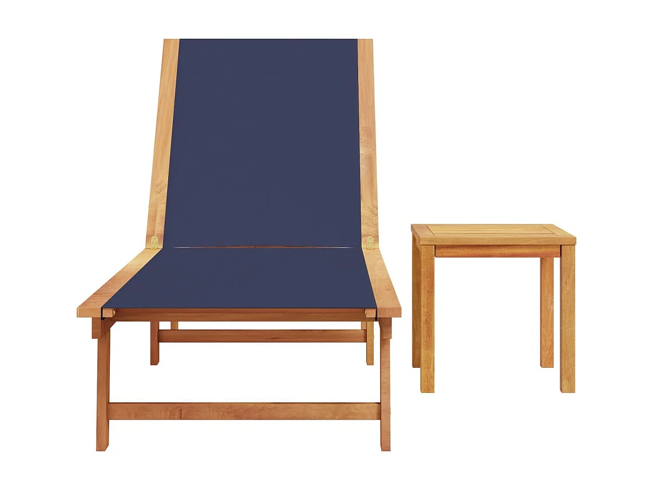 Chaise longue e tavolo blu in legno massello di acacia e textilene