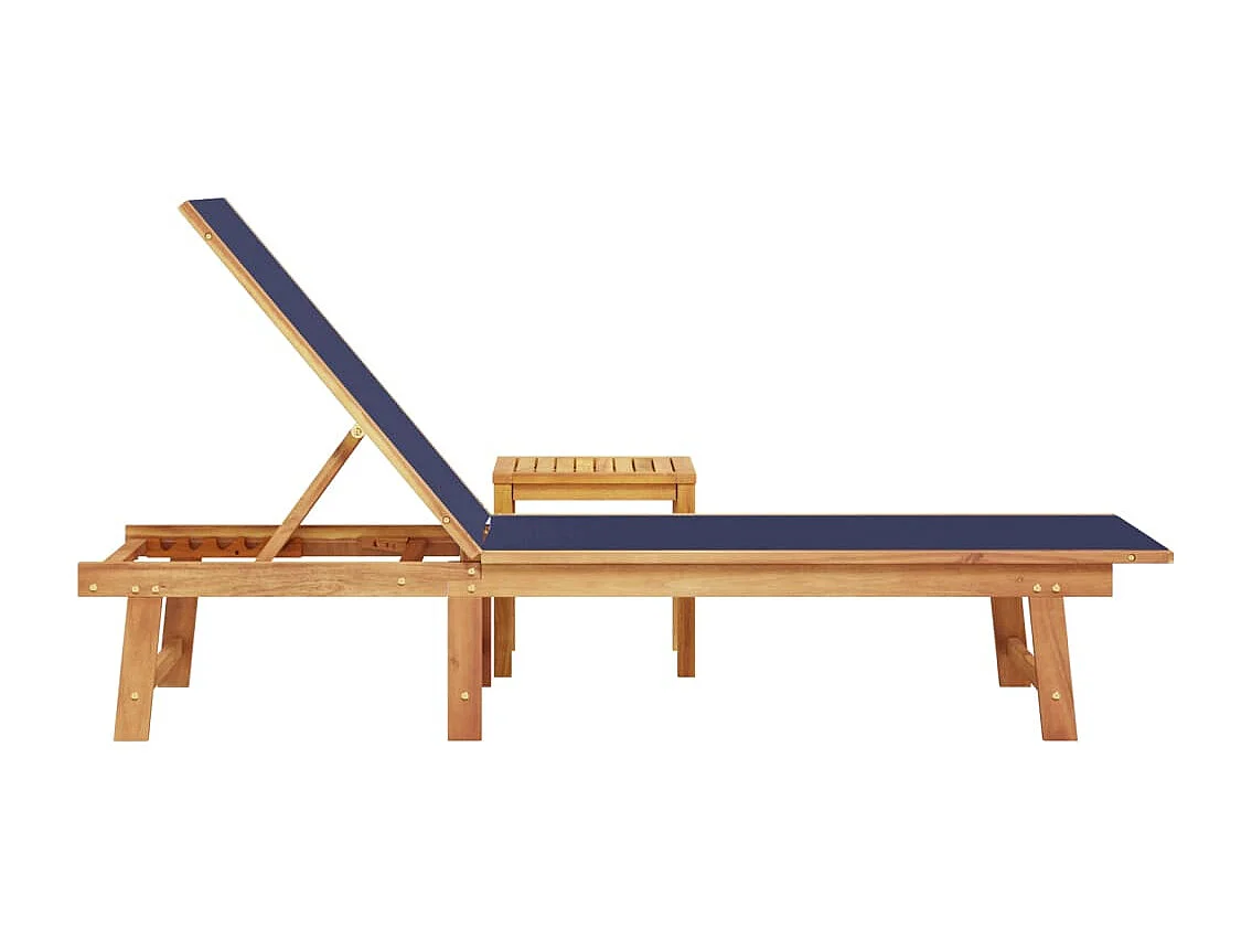 Chaise longue e tavolo blu in legno massello di acacia e textilene