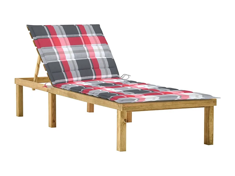 Chaise longue con cojín de cuadros rojos Madera de pino impregnada