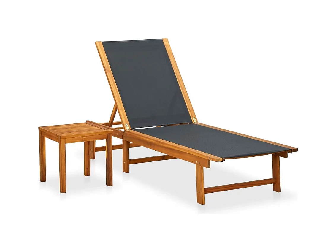 Chaise longue met tafel Massief acaciahout en textileen