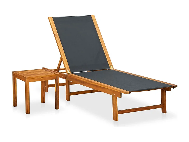 Chaise longue con tavolo Legno massello di acacia e textilene