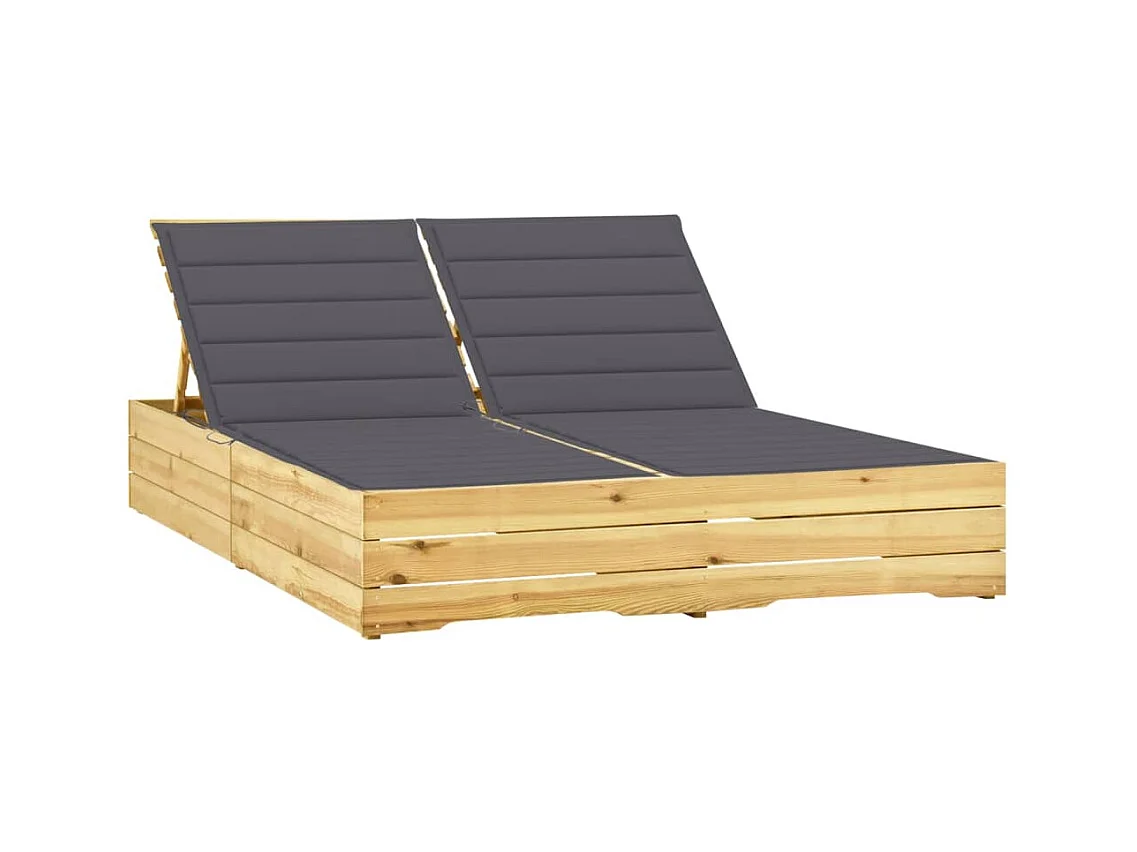 Chaise longue doppia con cuscini antracite Pino impregnato