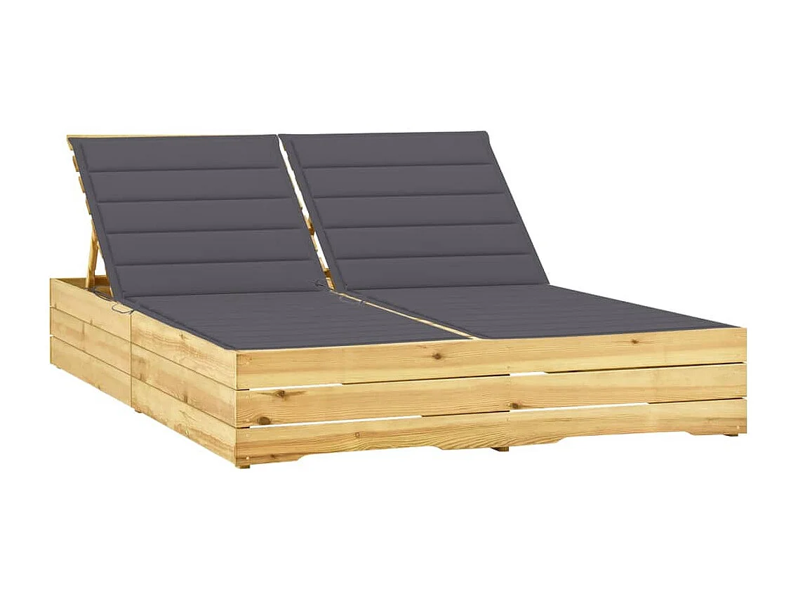 Chaise longue double avec coussins anthracite Pin imprégné