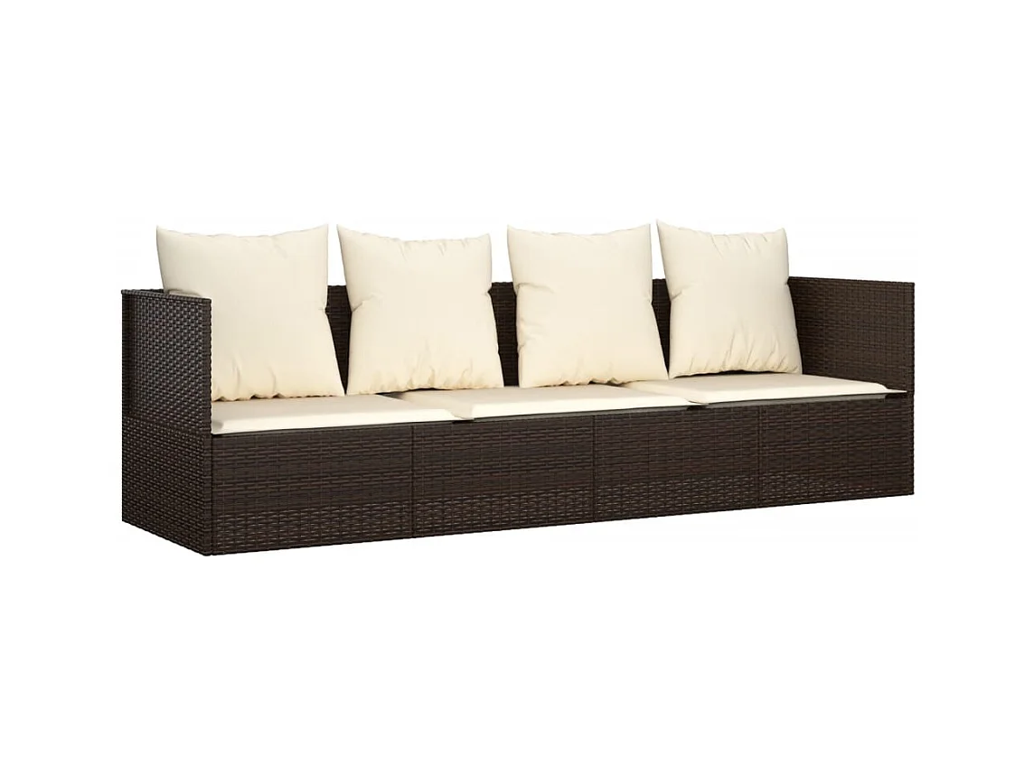 Lettino da esterno con cuscini in vimini di resina marrone