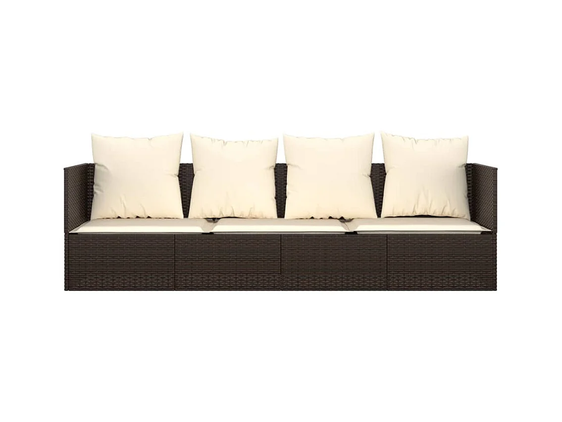 Lettino da esterno con cuscini in vimini di resina marrone