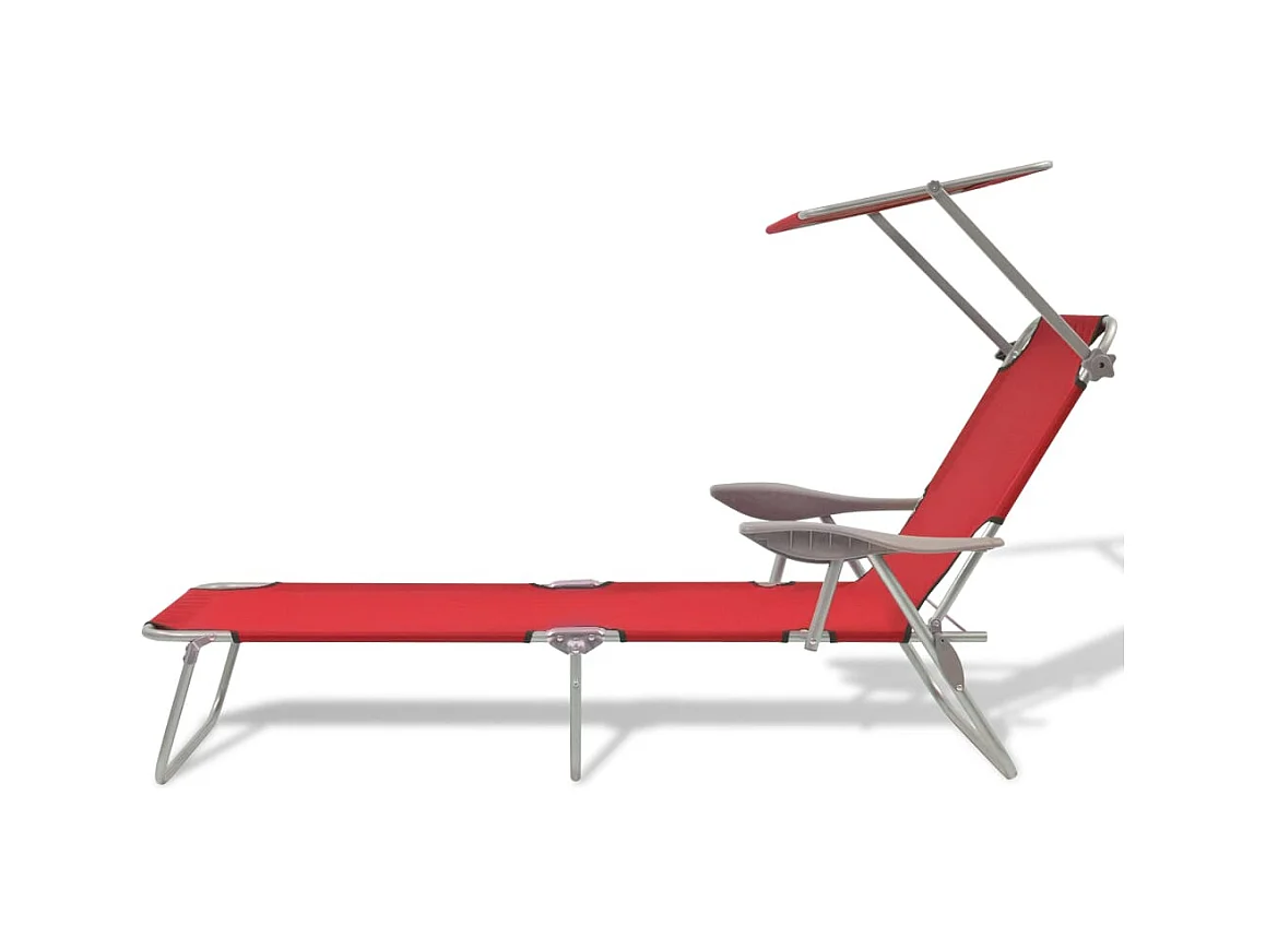 Rode stalen ligstoel met luifel