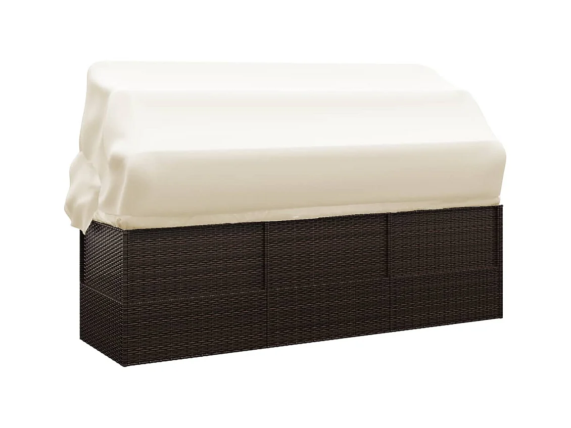 Lettino da esterno con tetto e cuscini in resina intrecciata marrone