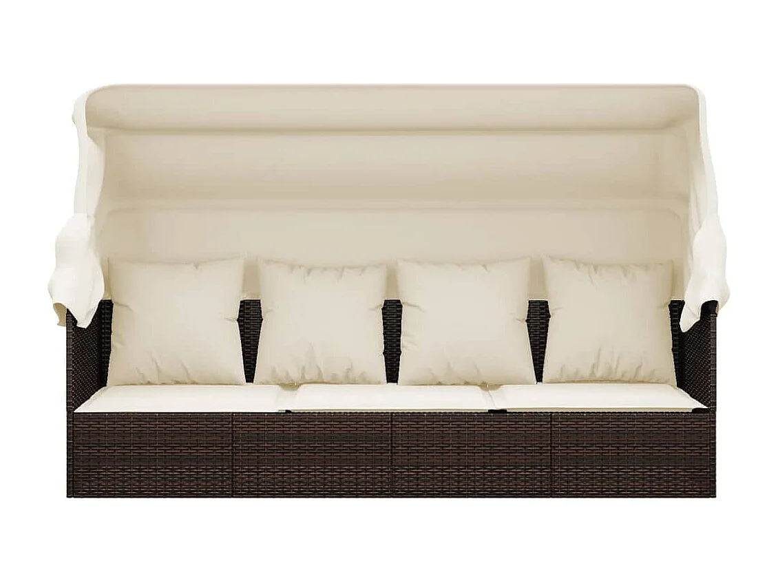 Buitenligbed met dak en kussens Bruin gevlochten hars