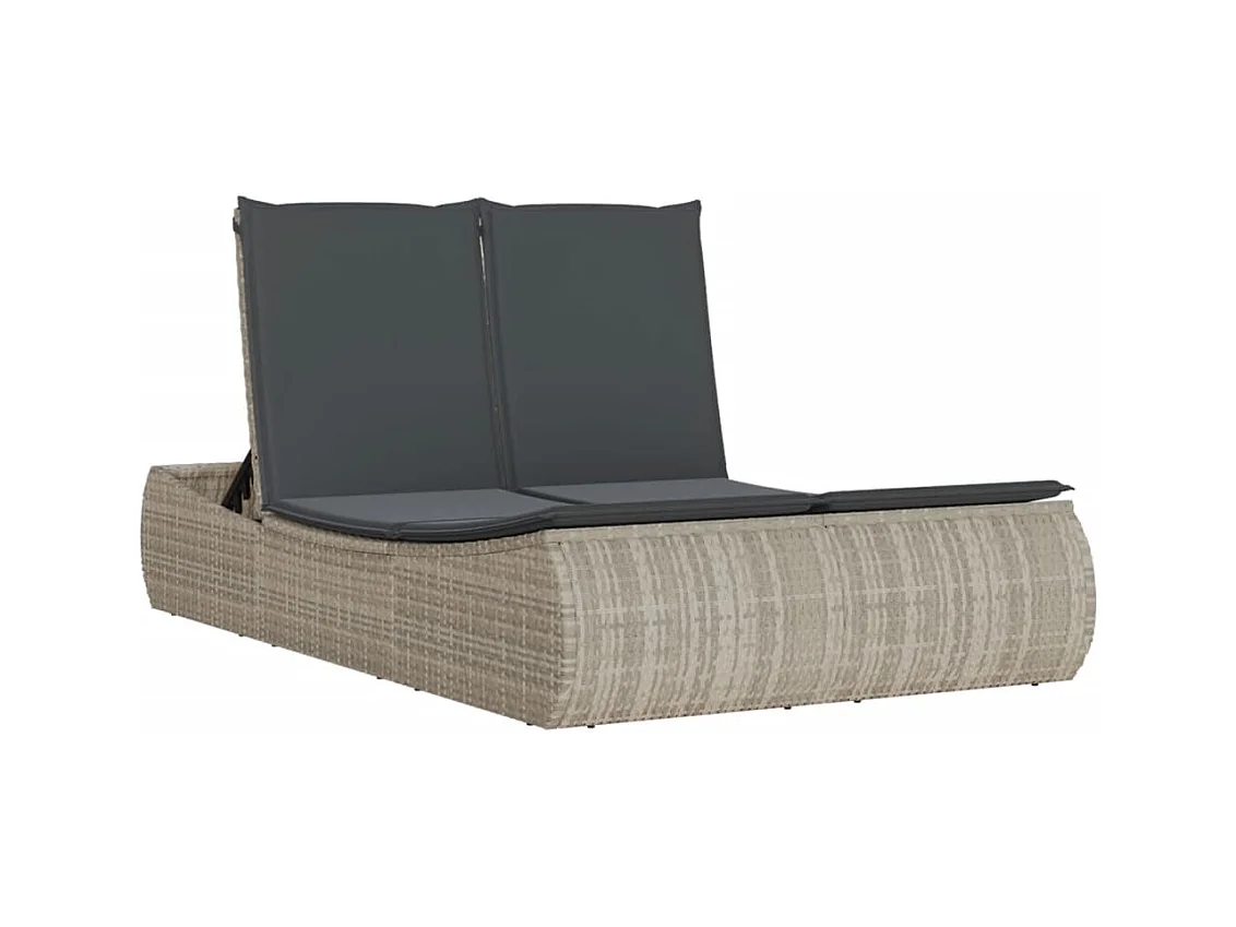 Dubbele chaise longue met lichtgrijze kussens van geweven hars