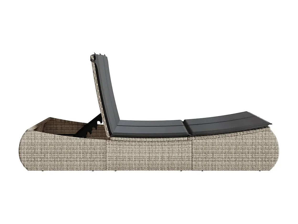 Chaise longue doble con cojines gris claro en resina trenzada