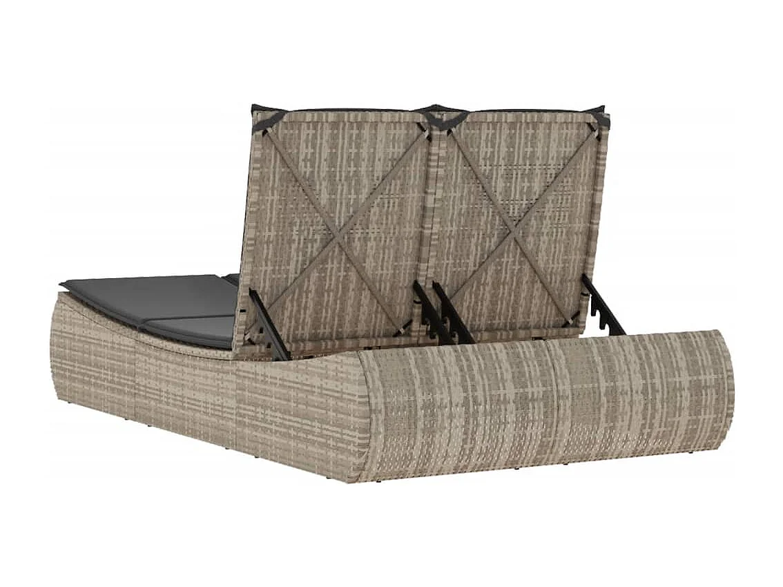 Chaise longue doble con cojines gris claro en resina trenzada