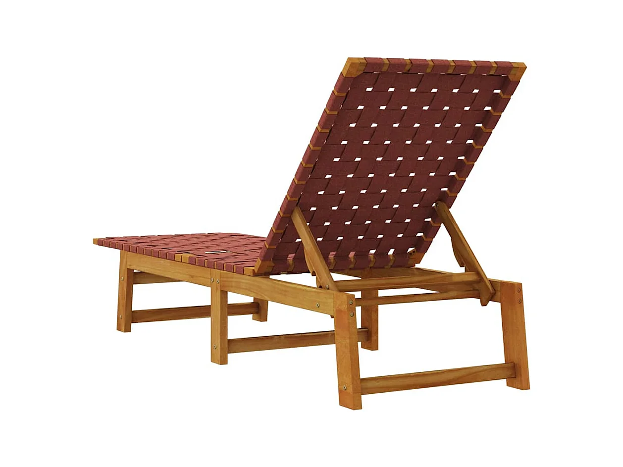 Chaises longues rouge bois d'acacia solide et tissu
