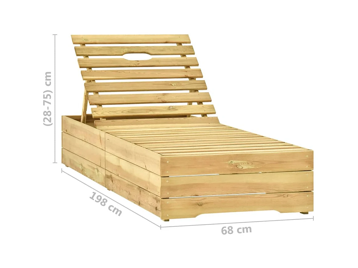 Chaise longue de jardin avec table et coussin Pin imprégné