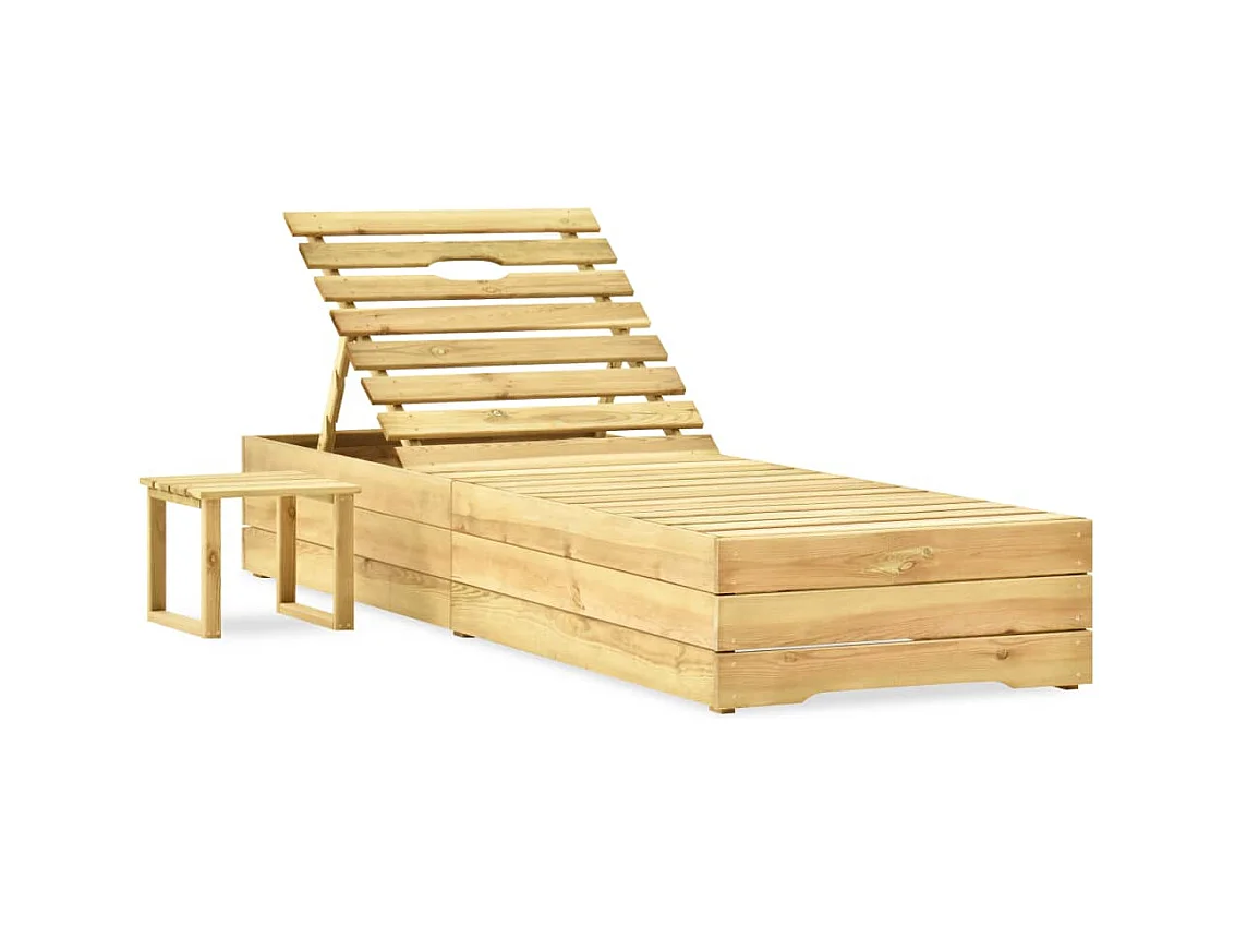 Chaise longue de jardin avec table et coussin Pin imprégné