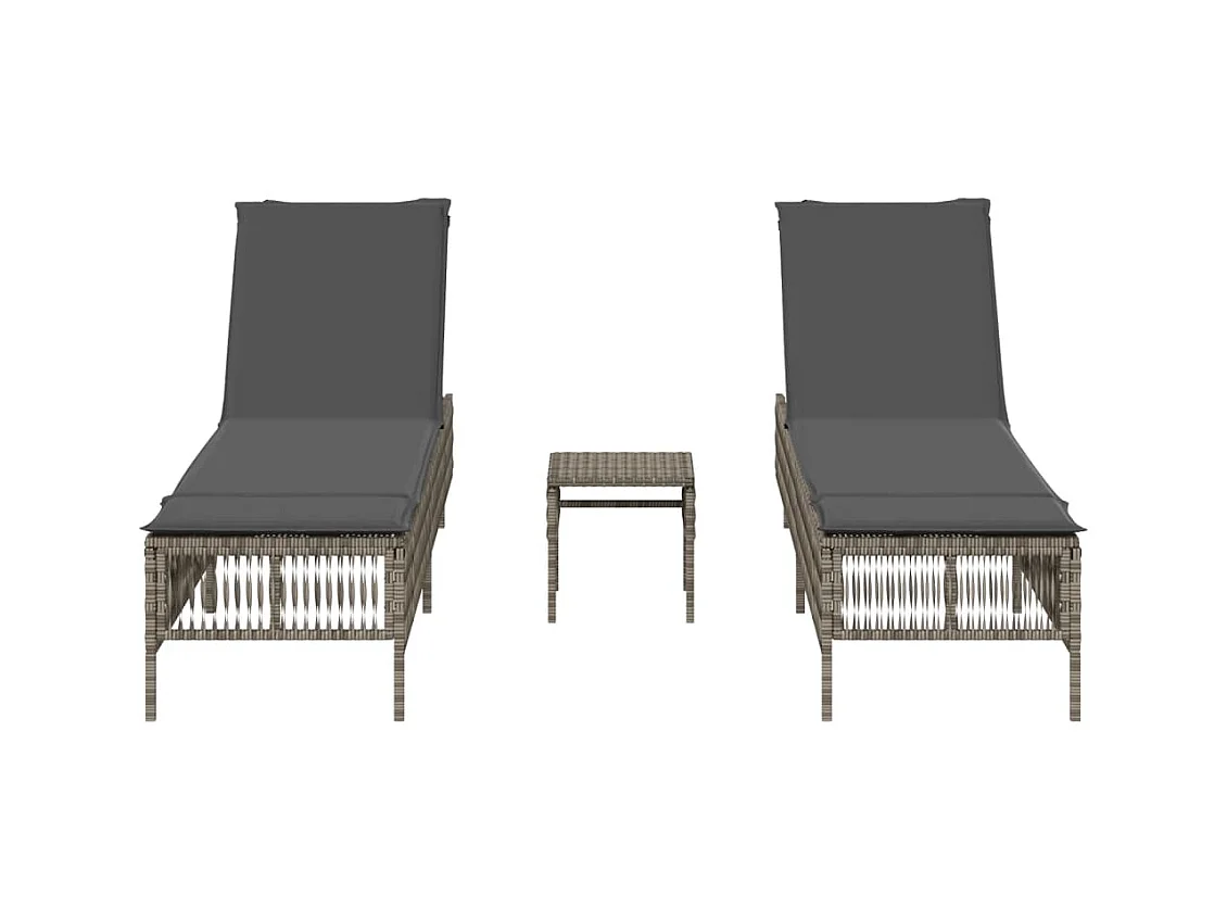 Conjunto de 2 tumbonas con mesa de mimbre de resina gris