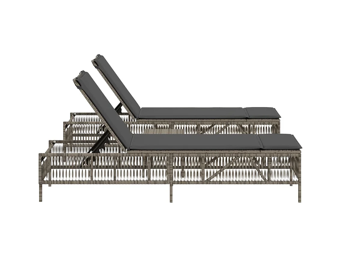 Conjunto de 2 tumbonas con mesa de mimbre de resina gris