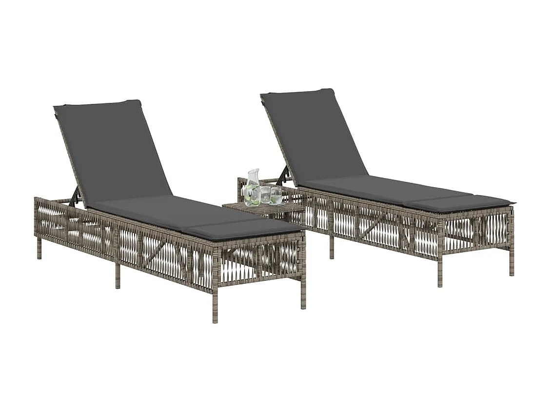Conjunto de 2 tumbonas con mesa de mimbre de resina gris