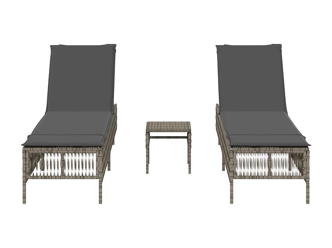 Conjunto de 2 tumbonas con mesa de mimbre de resina gris