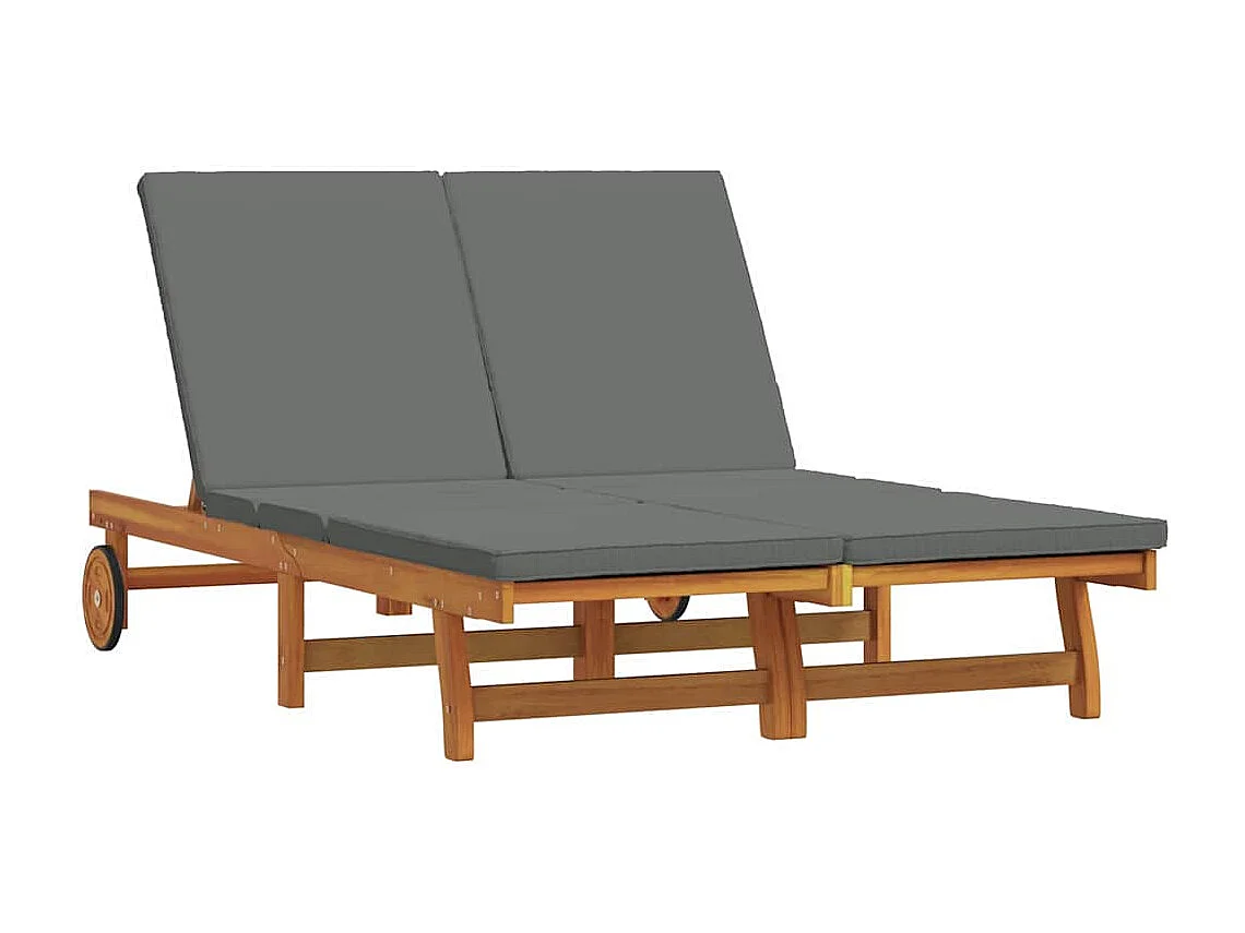 Baignoire de soleil double avec roues et coussins en bois d'acacia solide