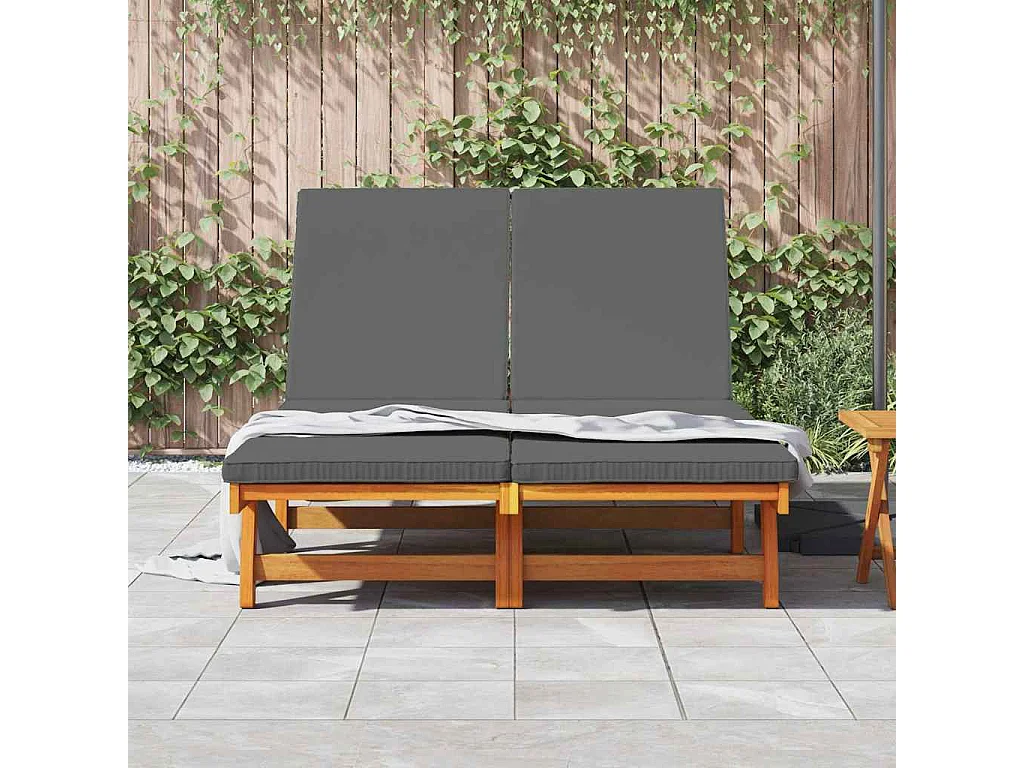 Baignoire de soleil double avec roues et coussins en bois d'acacia solide