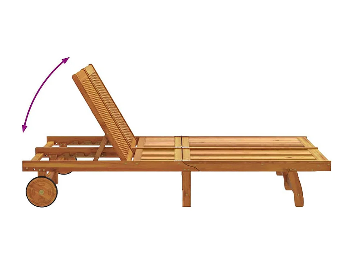 Baignoire de soleil double avec roues et coussins en bois d'acacia solide