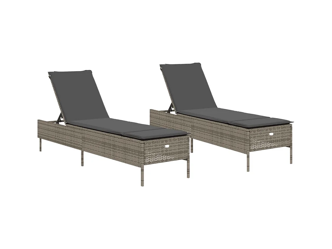 Sillones con cojines, juego de 2, gris, resina tejida