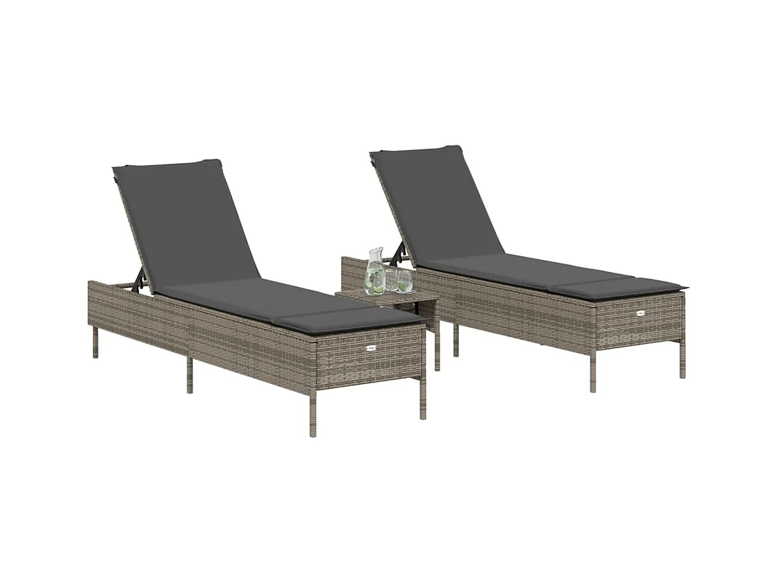 Sillones con cojines, juego de 2, gris, resina tejida