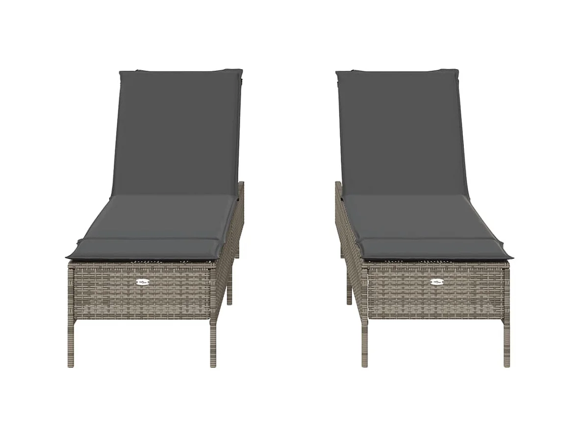 Sillones con cojines, juego de 2, gris, resina tejida