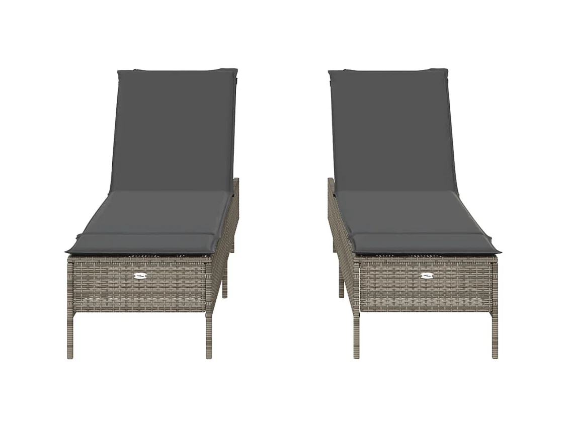 Sillones con cojines, juego de 2, gris, resina tejida