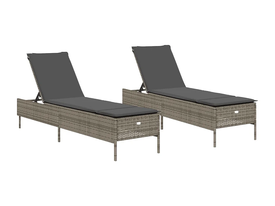 Sillones con cojines, juego de 2, gris, resina tejida