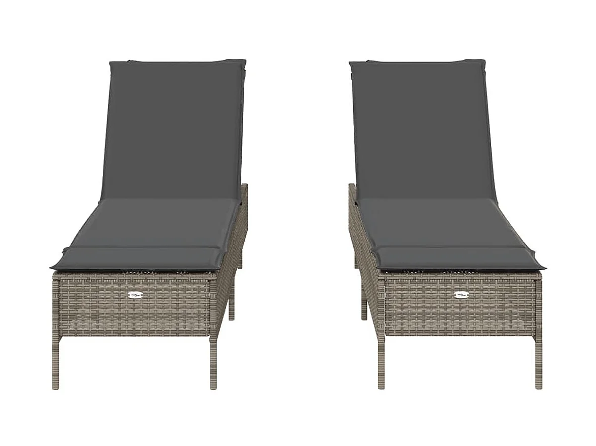 Sillones con cojines, juego de 2, gris, resina tejida