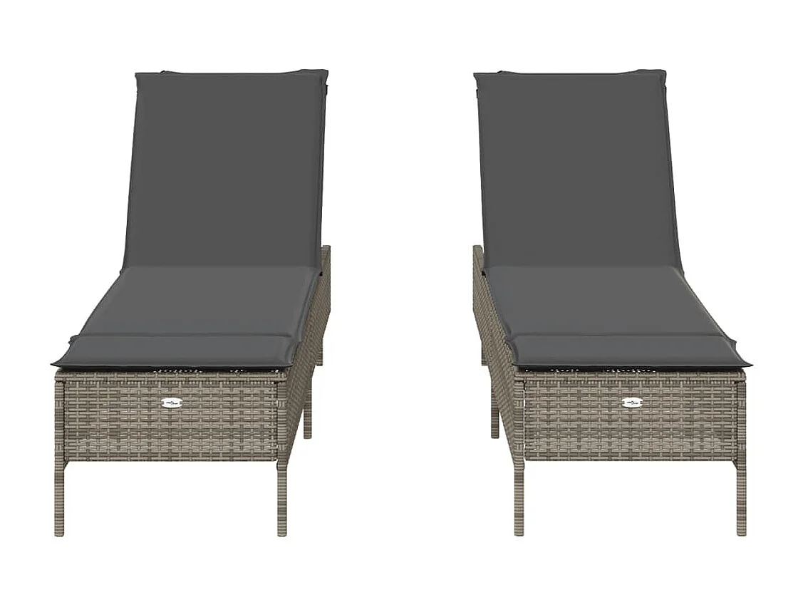 Sillones con cojines, juego de 2, gris, resina tejida