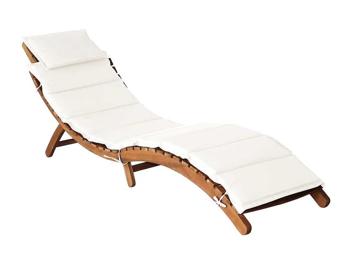 Chaise longue con cuscino Legno massello di acacia Crema