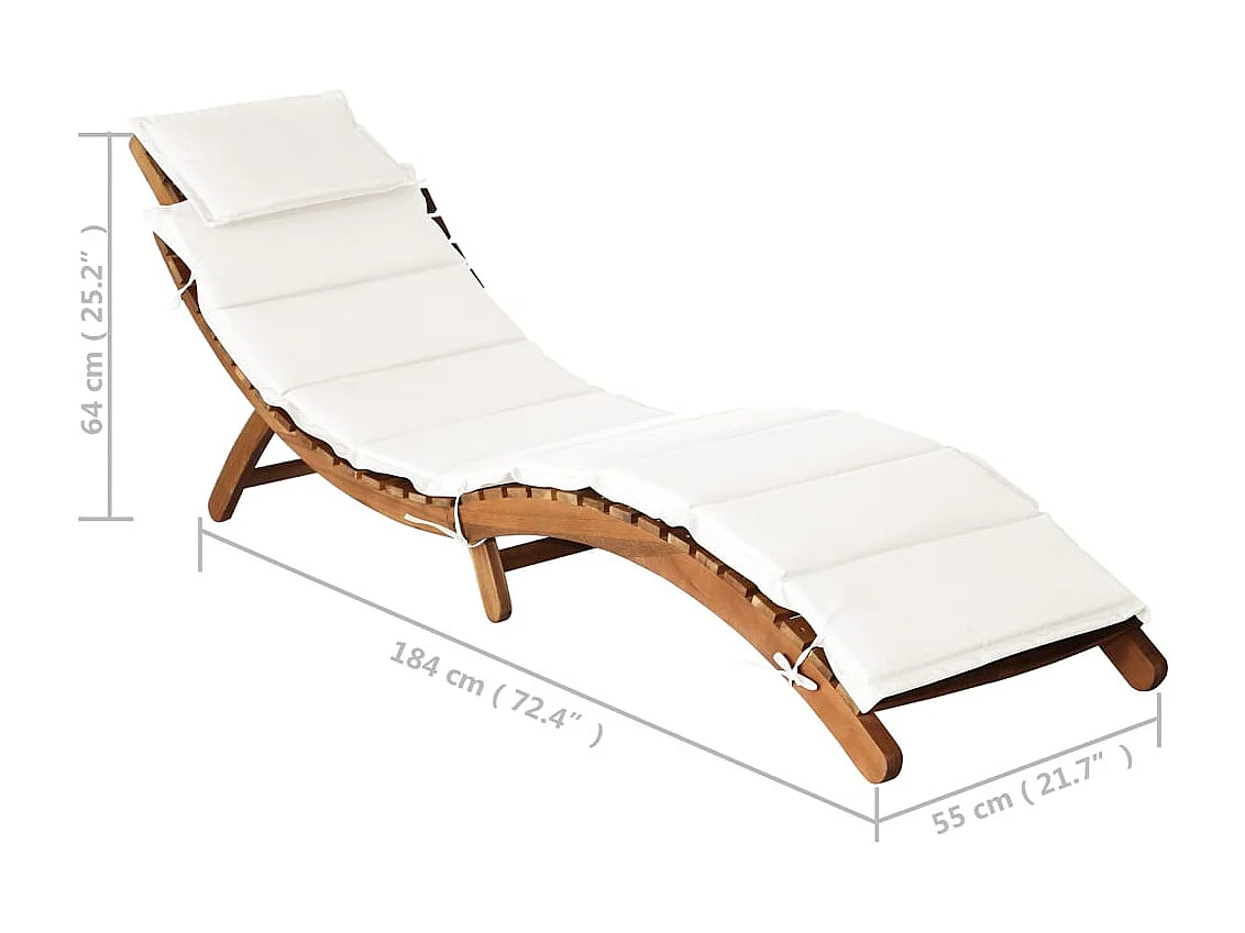 Chaise longue con cuscino Legno massello di acacia Crema
