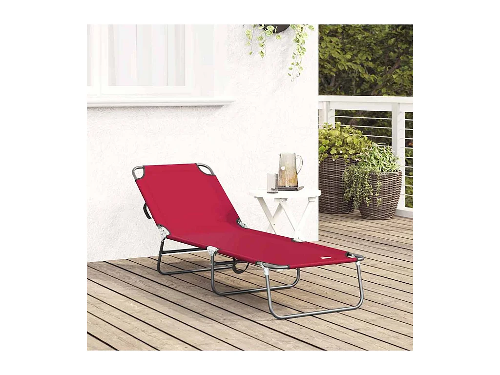 Chaise longue pliante 1-personne Rouge 56 x 189 x 87 cm tissu
