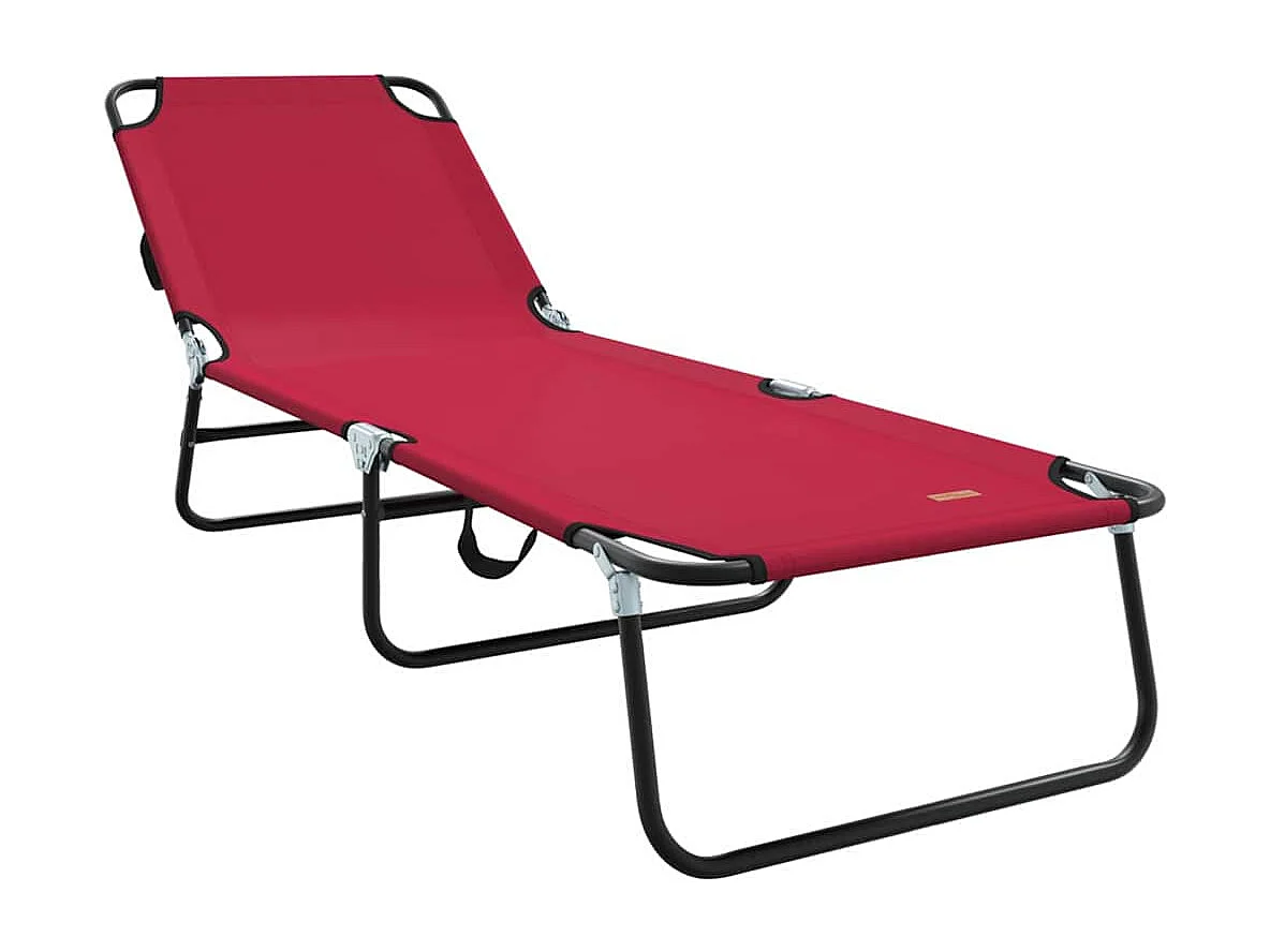 Chaise longue pliante 1-personne Rouge 56 x 189 x 87 cm tissu