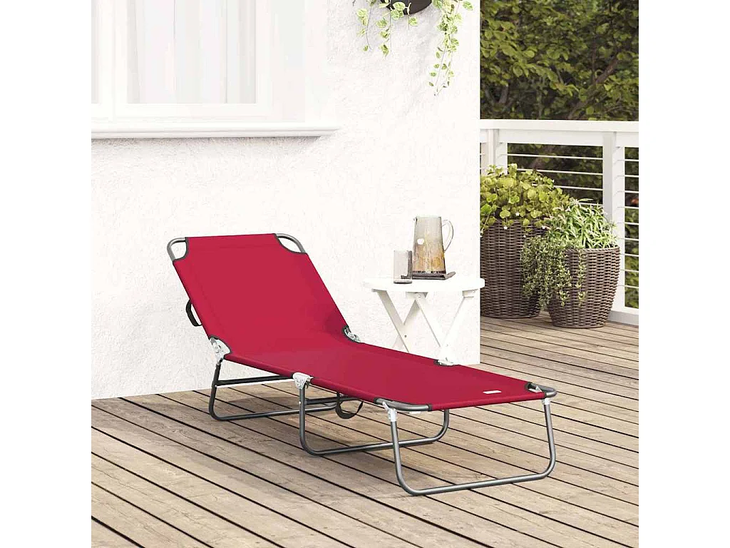 Chaise longue pliante 1-personne Rouge 56 x 189 x 87 cm tissu