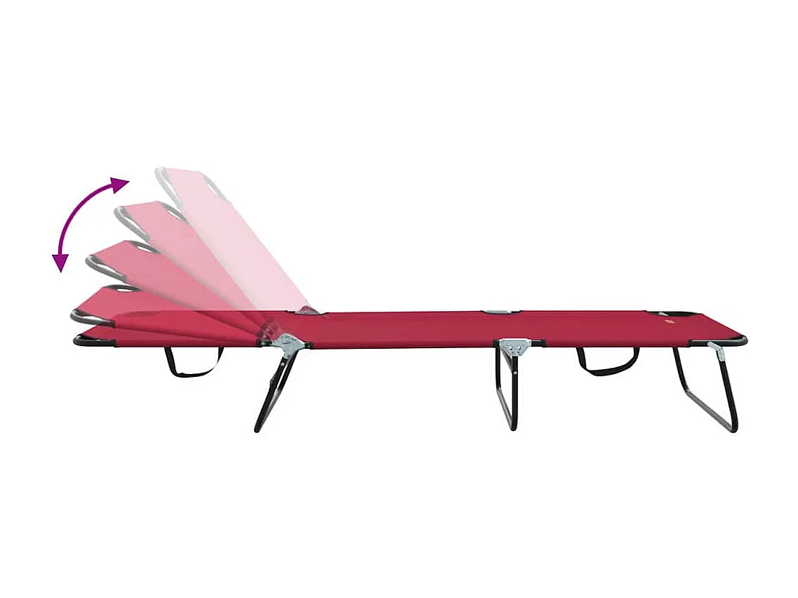 Chaise longue pliante 1-personne Rouge 56 x 189 x 87 cm tissu
