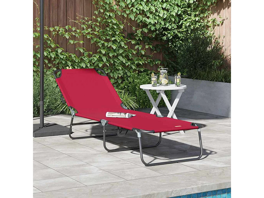 Chaise longue pliante 1-personne Rouge 56 x 189 x 87 cm tissu