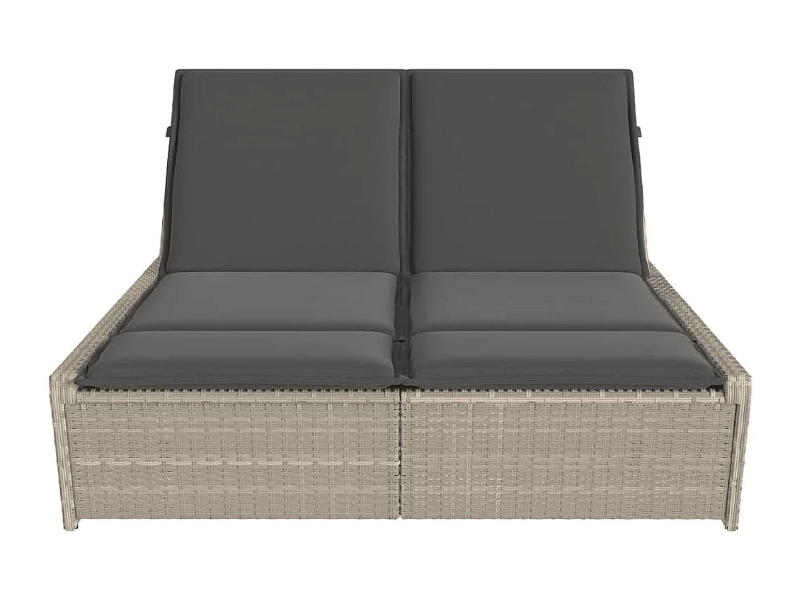Chaise longue doble con cojines gris claro en resina trenzada